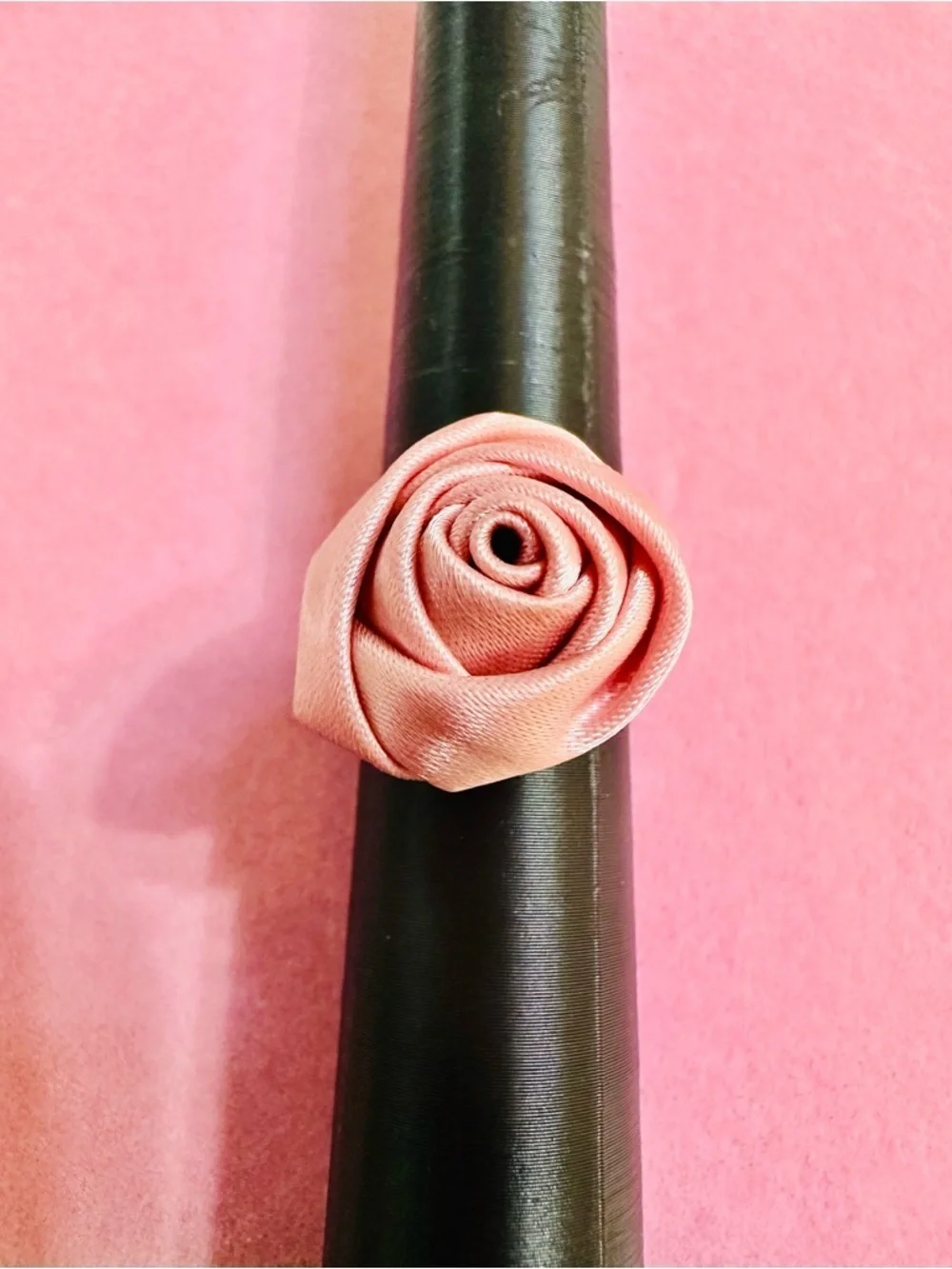 Pink Satin Rose Statement Adjustable Ring